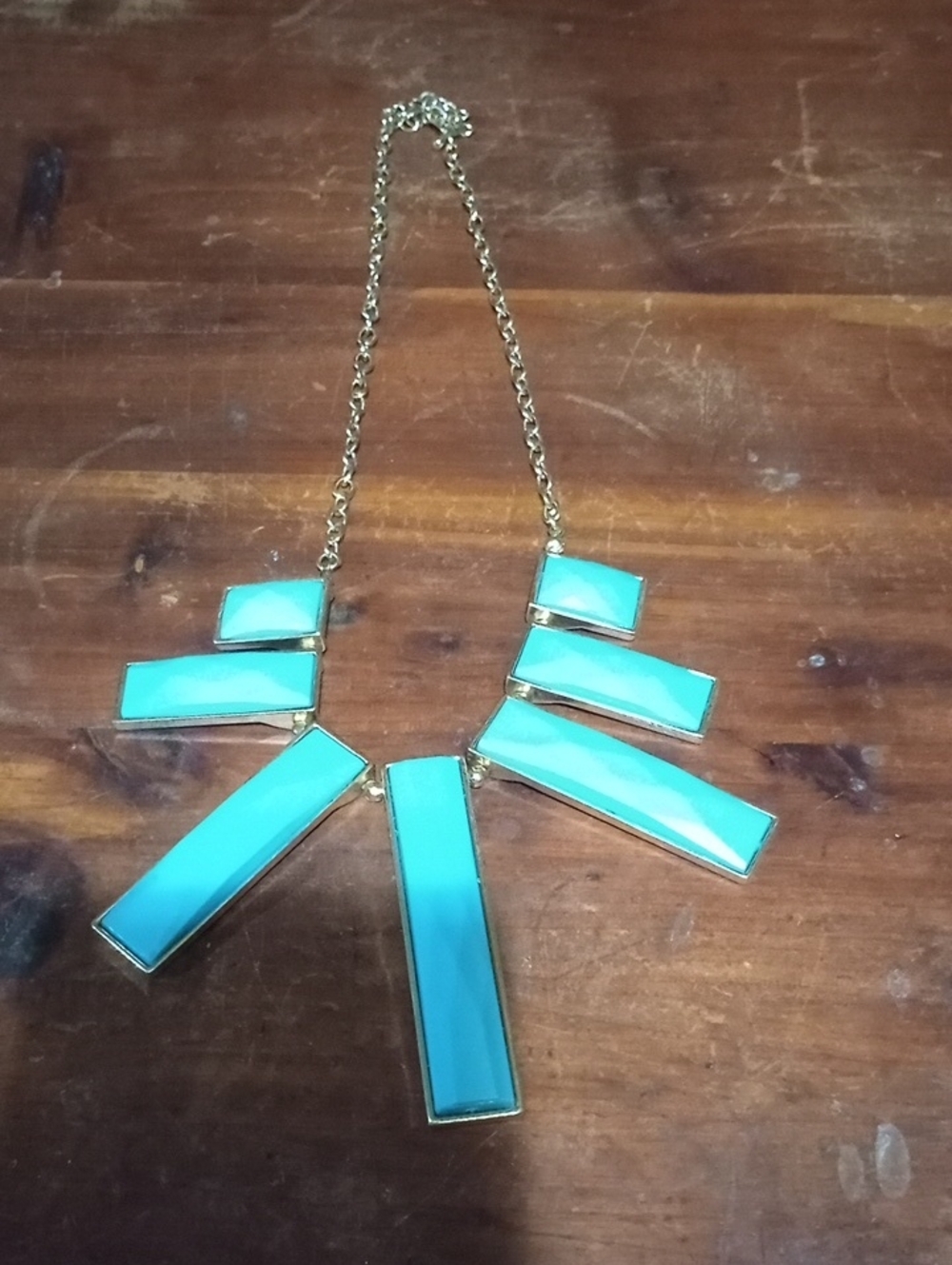 Gold-Frame Teal Statement Necklace - Women Jewelry